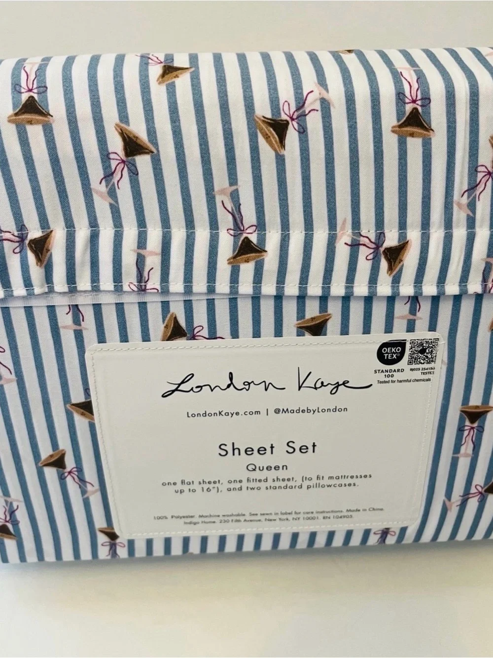 London Kaye Queen Size Sheet Set Mini Stripe Cafe Espresso Martini Glasses Bows